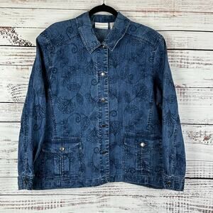 Womens Alfred Dunner Petite Floral Embroidered Button Up Denim Top Shacket 18P